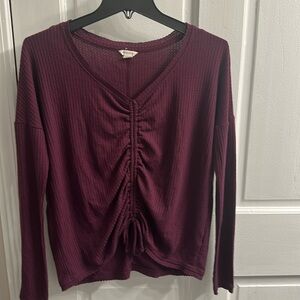 Aeropostale Deep Purple Cinched V Neckline Long Sleeve Waffle Texture Top Small